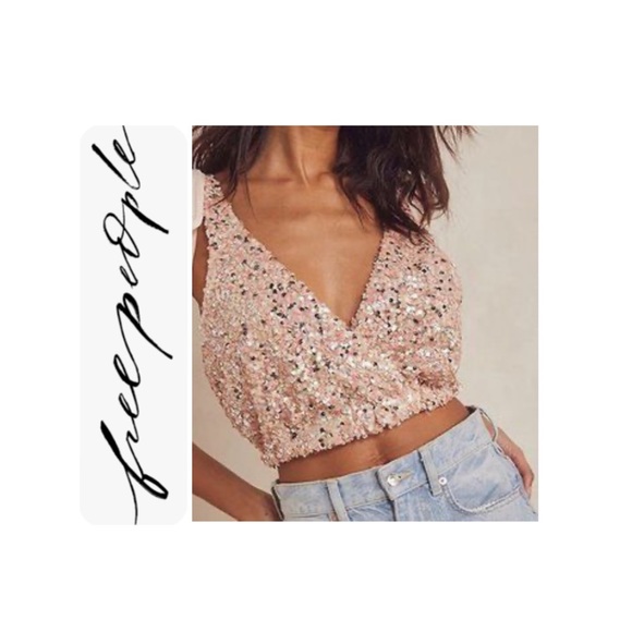 🌹Free people big night sequin crop top* - Picture 1 of 7